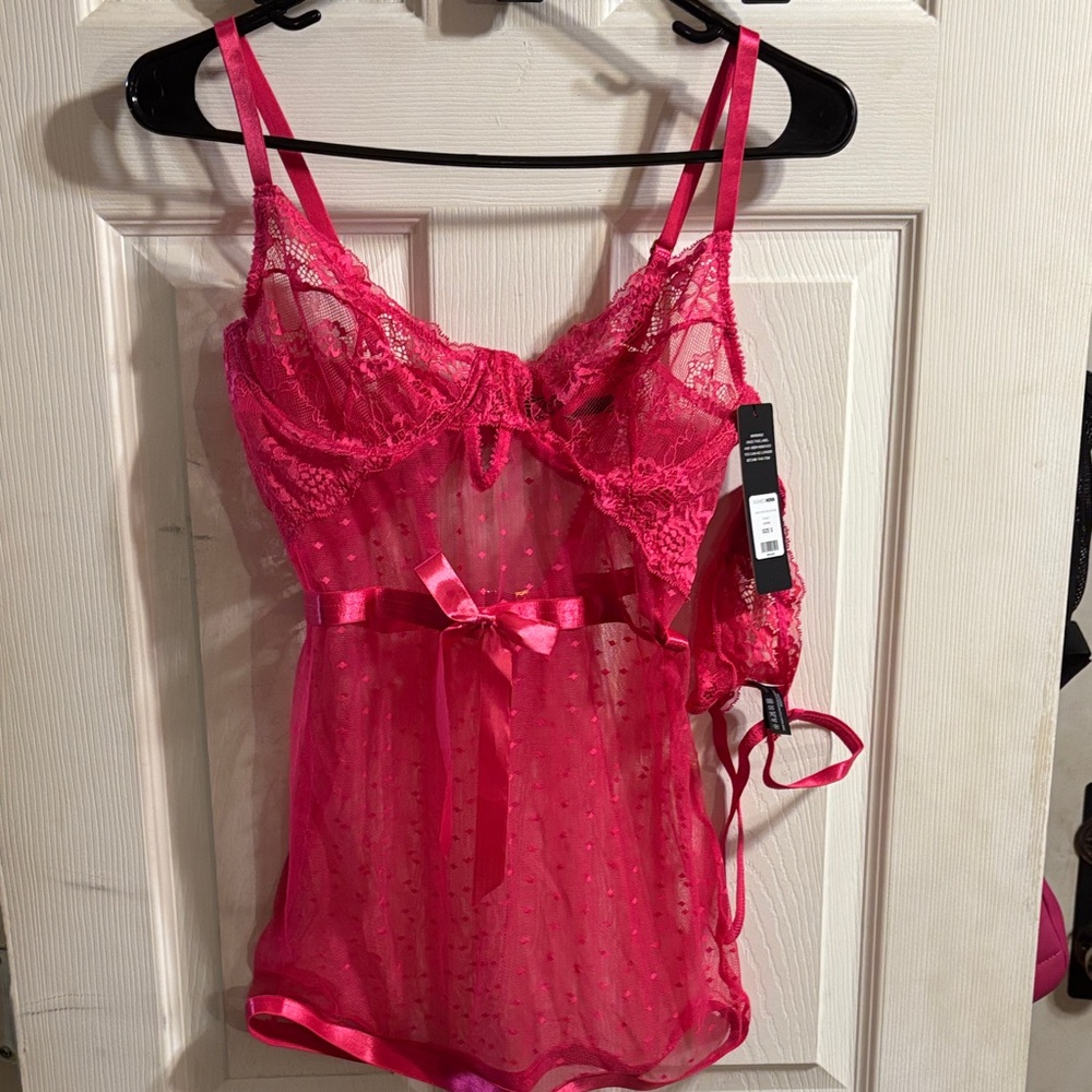 Fashion Nova Hot Pink Lace Chemise